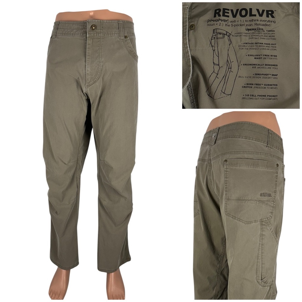 Kuhl Revolvr Mens 40 X 32 Pants Vintage Patina Dye Green Hiking Outdoor Cotton